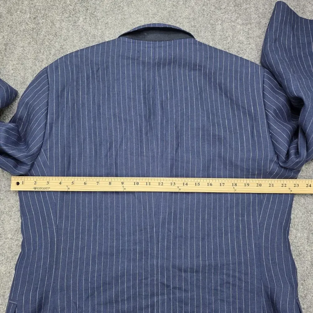 Lands End Blazer Mens 42 Blue Pinstripe Linen Two Button Sport Coat Jacket